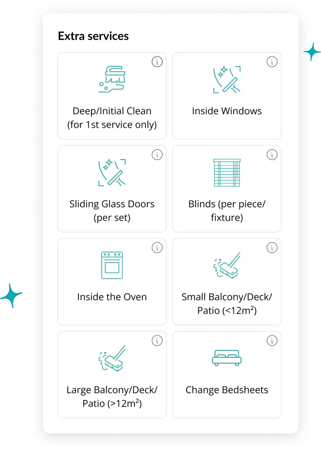 Simply Spotless cleaning, extra cleaning services booking form visualisation